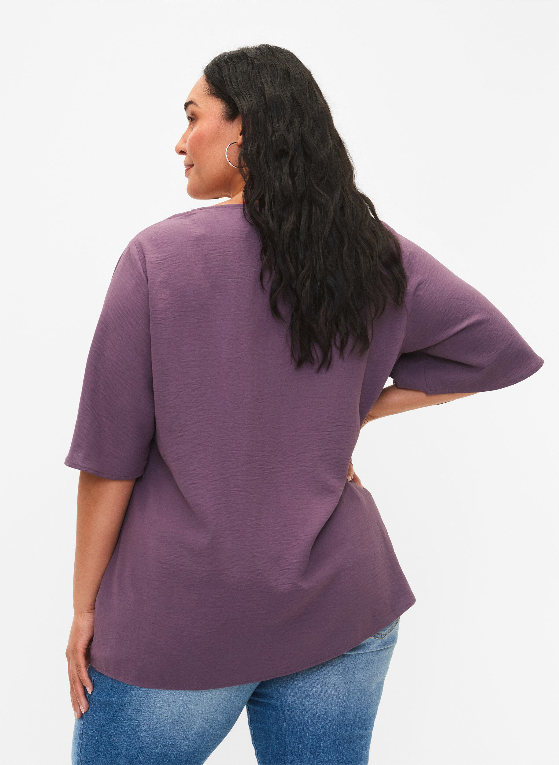 Zizzi Kort&auml;rmad blus med A-form, Vintage Violet, Model image number 1
