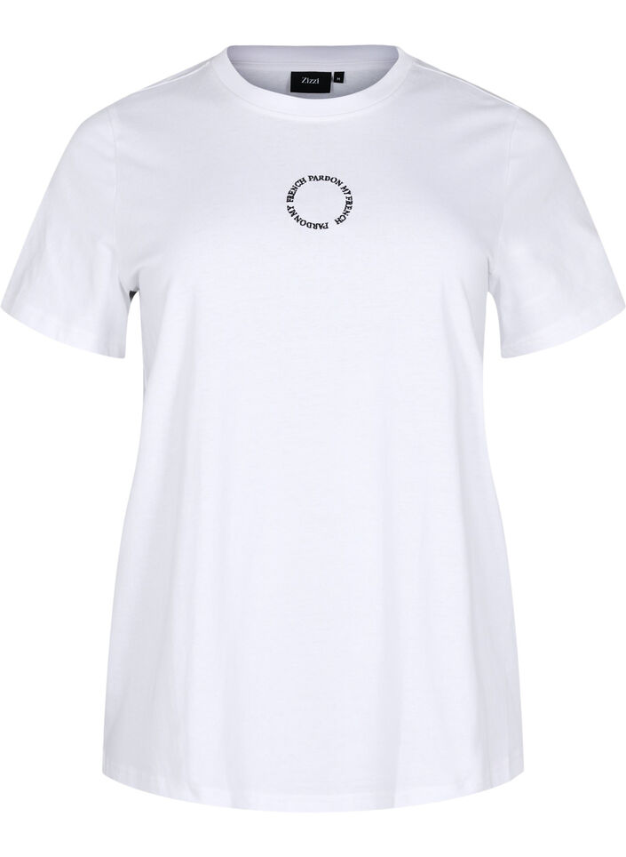 T-shirt i bomull med broderidetalje, Vit, Packshot image number 0