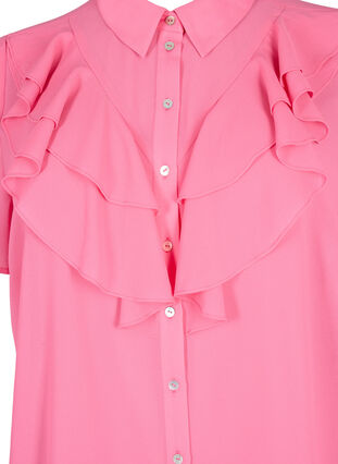 Kortärmad skjortblus med volanger, Pink Power, Packshot image number 2