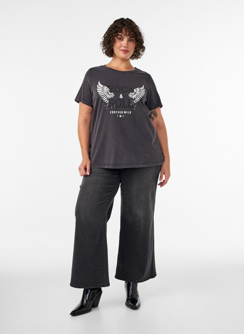 T-shirt i ekologisk bomull med tryck, Svart, Model image number 1