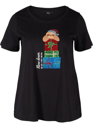 T-shirt med julmotiv i bomull, Black Gift, Packshot image number 0