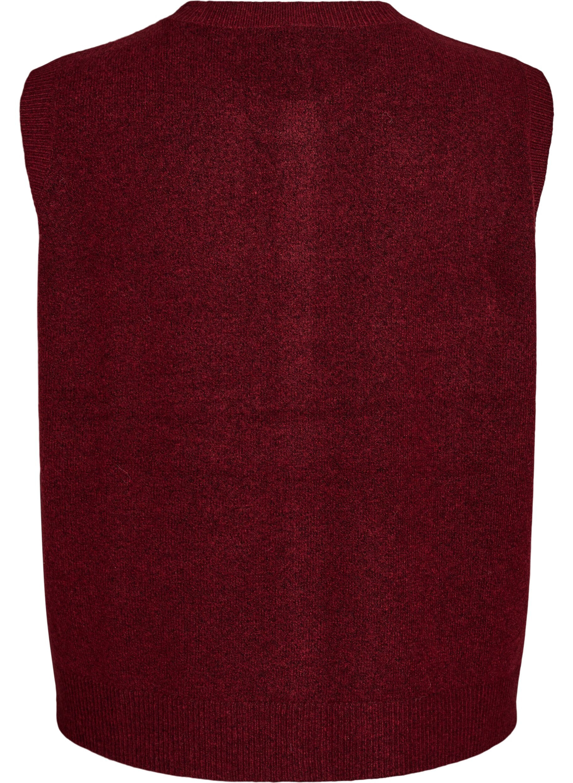 ZizziStickad v&auml;st med dekorativa knappar, M&ouml;rk Bordeaux, Packshot image number 1