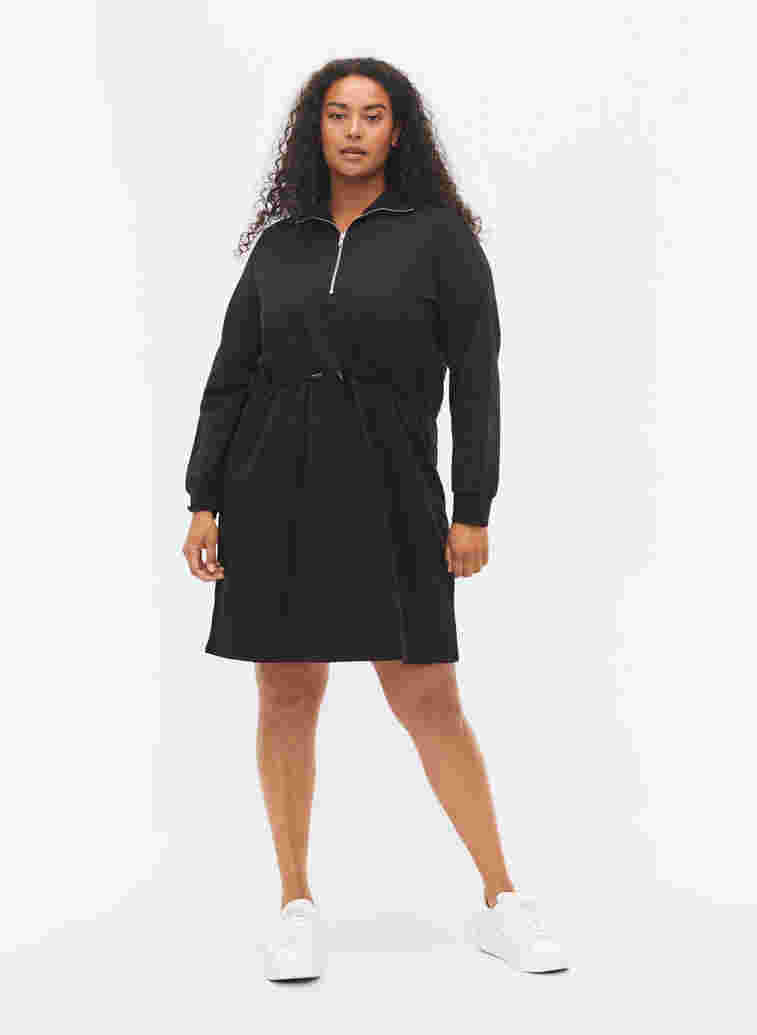 Sweatshirtklänning med dragkedja och dragsko, Black, Model image number 2