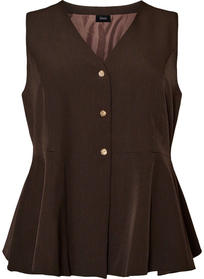 Kritstrecksrandig v&auml;st med peplum, Brun, Packshot image number 0