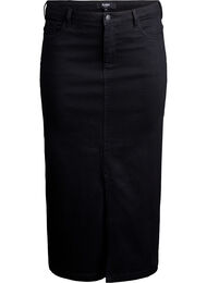 Midil&aring;ng denimkjol med en slits framtill, Svart