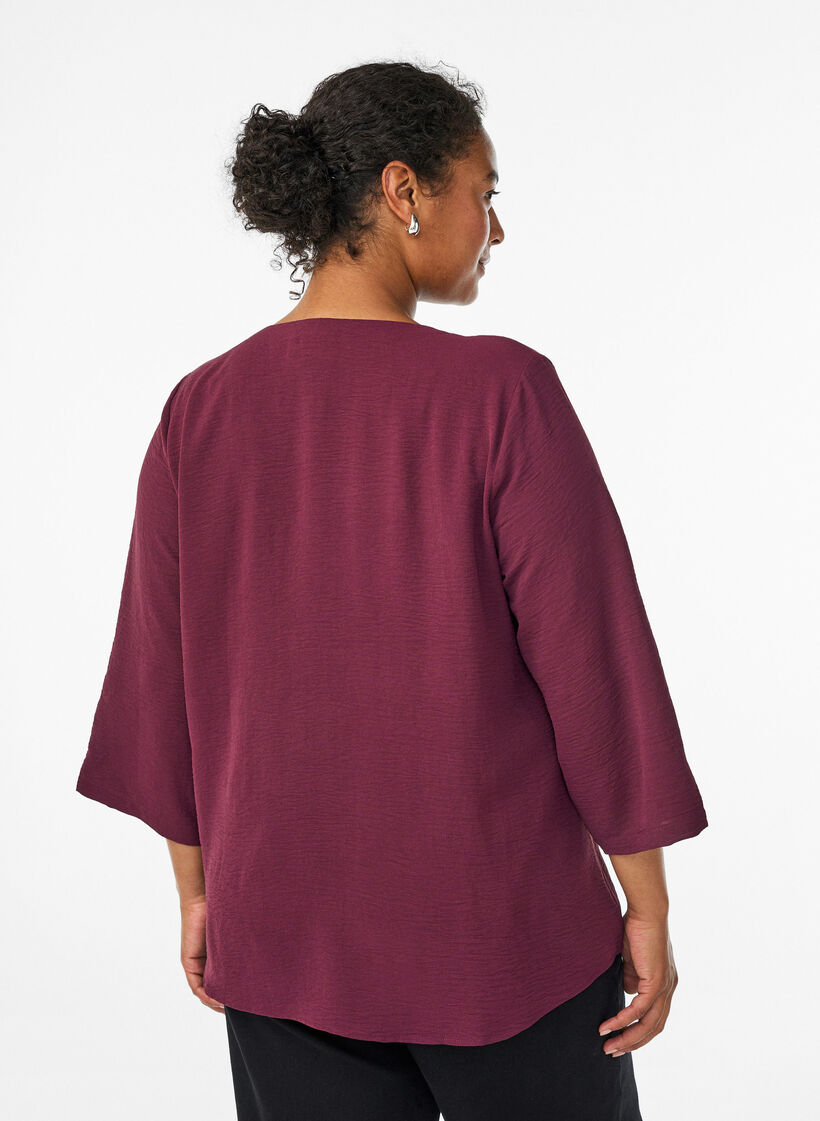 Blus med 3/4-&auml;rm, M&ouml;rk Bordeaux, Model image number 2