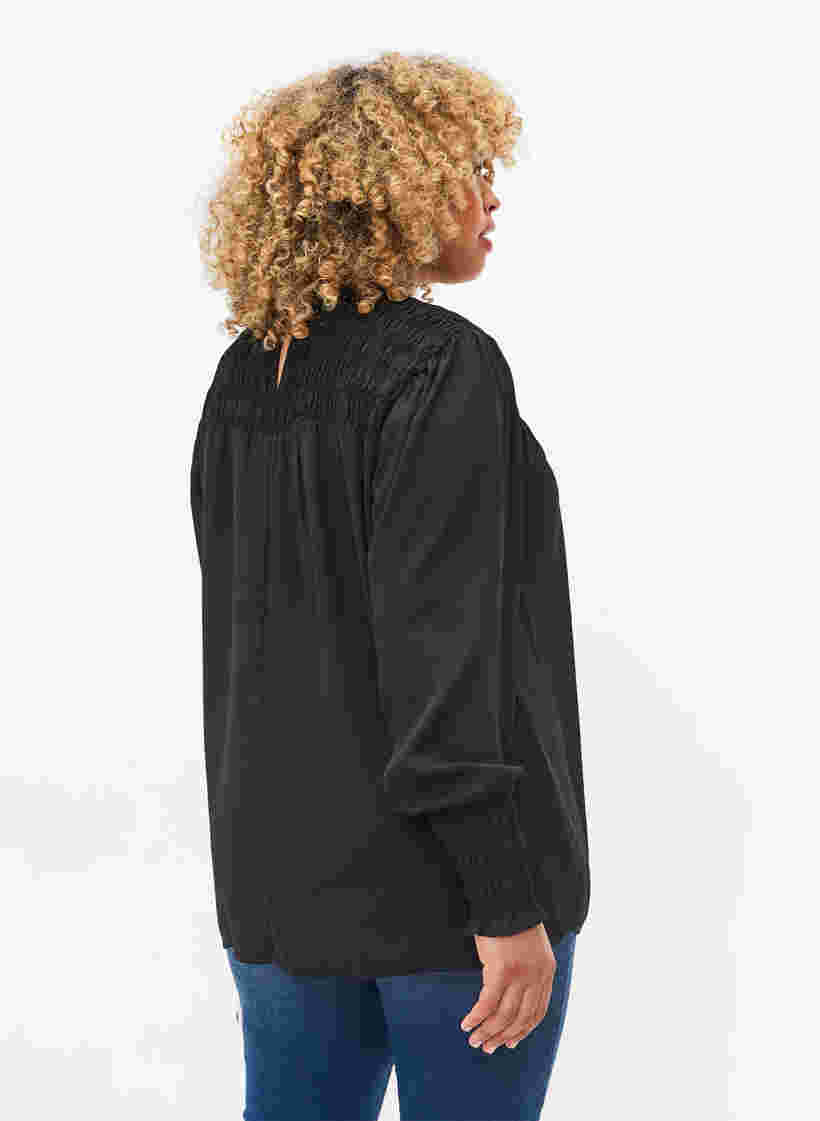 Långärmad blus med smock, Black, Model image number 1