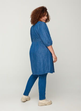 Jeansklänning med bälte och 3/4 ärmar, Blue denim, Model image number 1