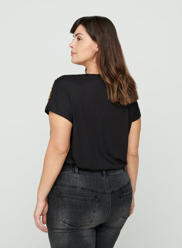 Kortärmad t-shirt med paljetter, Black, Model image number 1