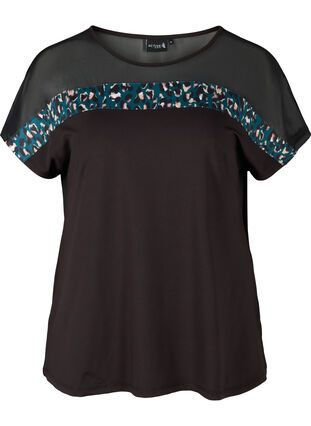 Tränings-t-shirt med mesh och mönster, Black, Packshot image number 0