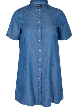 Skjortklänning i denim med korta ärmar, Medium Blue denim, Packshot image number 0