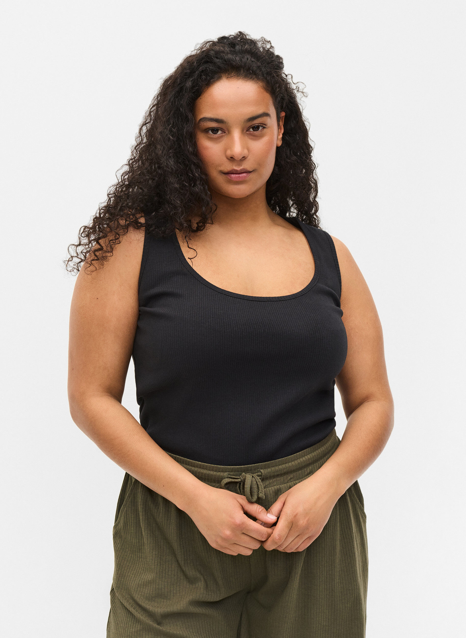 Zizzi 2-pack ribbad bas-tanktop , Black/Black, Model image number 0