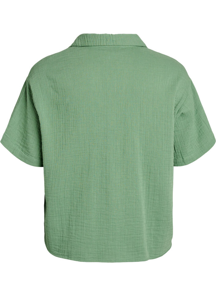 Blus i bomullsmuslin med korta &auml;rmar, Gr&ouml;n, Packshot image number 1