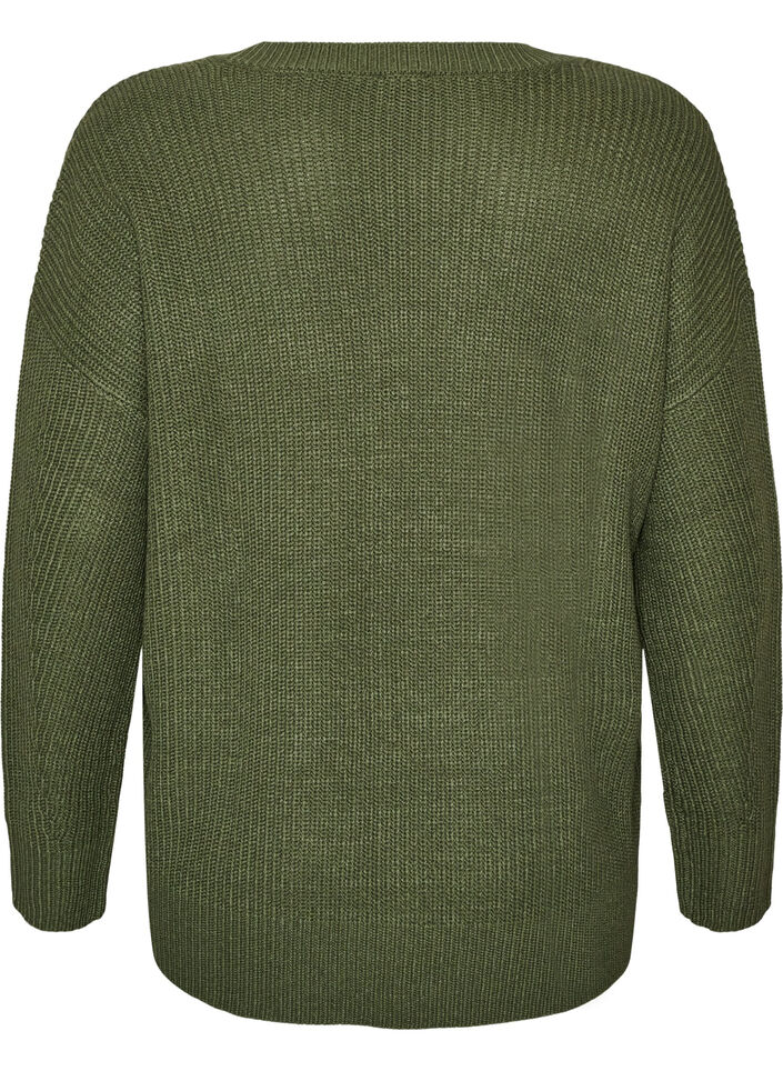 L&aring;ng ribbstickad blus med V-ringning, Gr&ouml;n, Packshot image number 1
