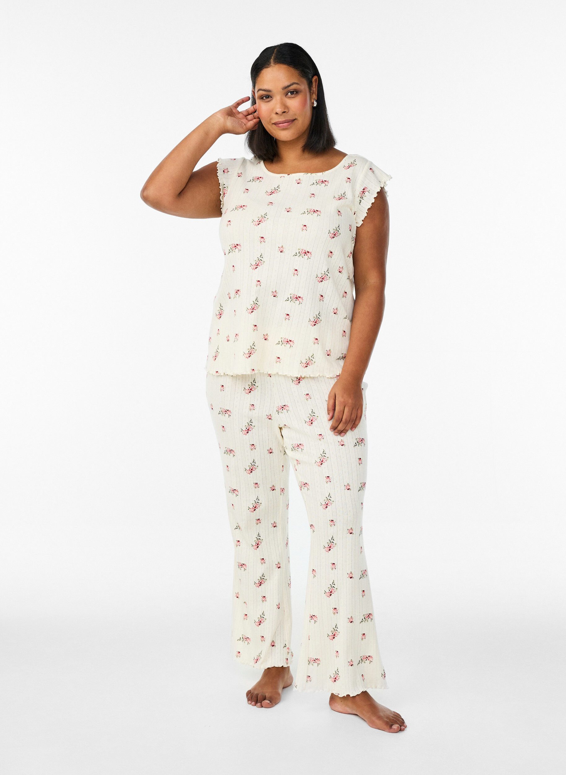 Zizzi Pyjamastopp i ekologisk bomull med holk&auml;rmar, 9990, Model image number 1