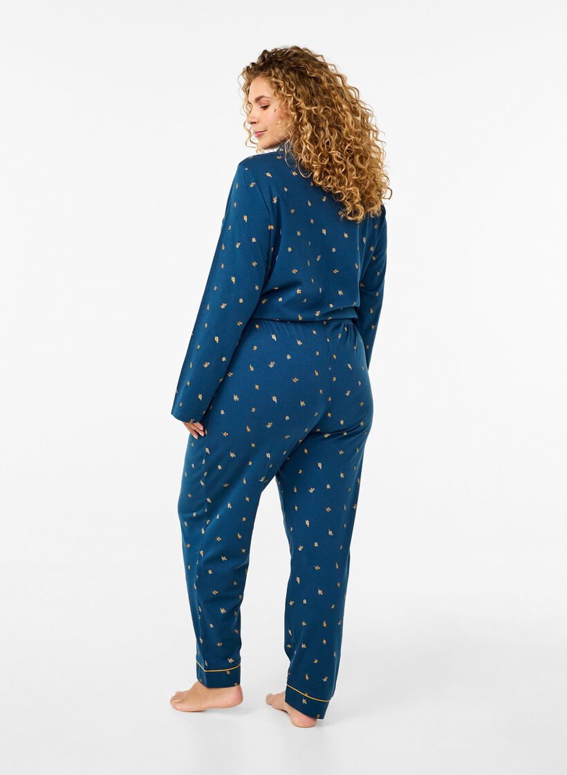 Pyjamasbyxor i bomull med tryck, Blue Opal AOP, Model image number 1