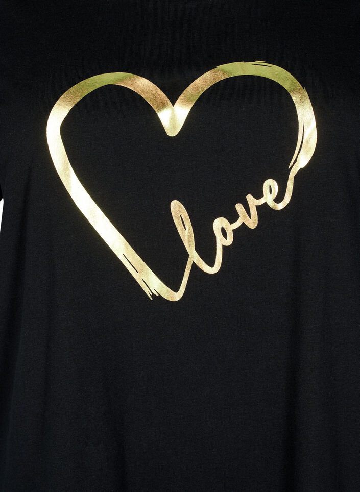 T-shirt i bomull med motiv, Black w. Gold Love, Packshot image number 2