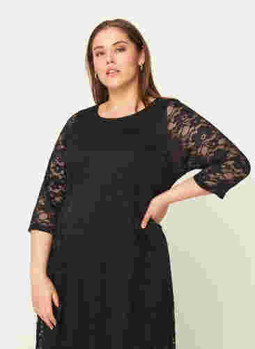 Spetsklänning med 3/4-ärmar, Black, Model image number 2