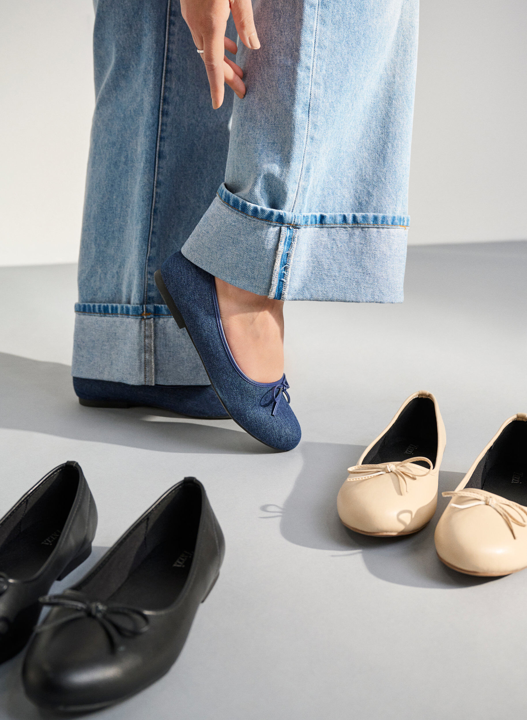 Zizzi Wide fit - Ballerinaskor med rosett, Beige, Image image number 0