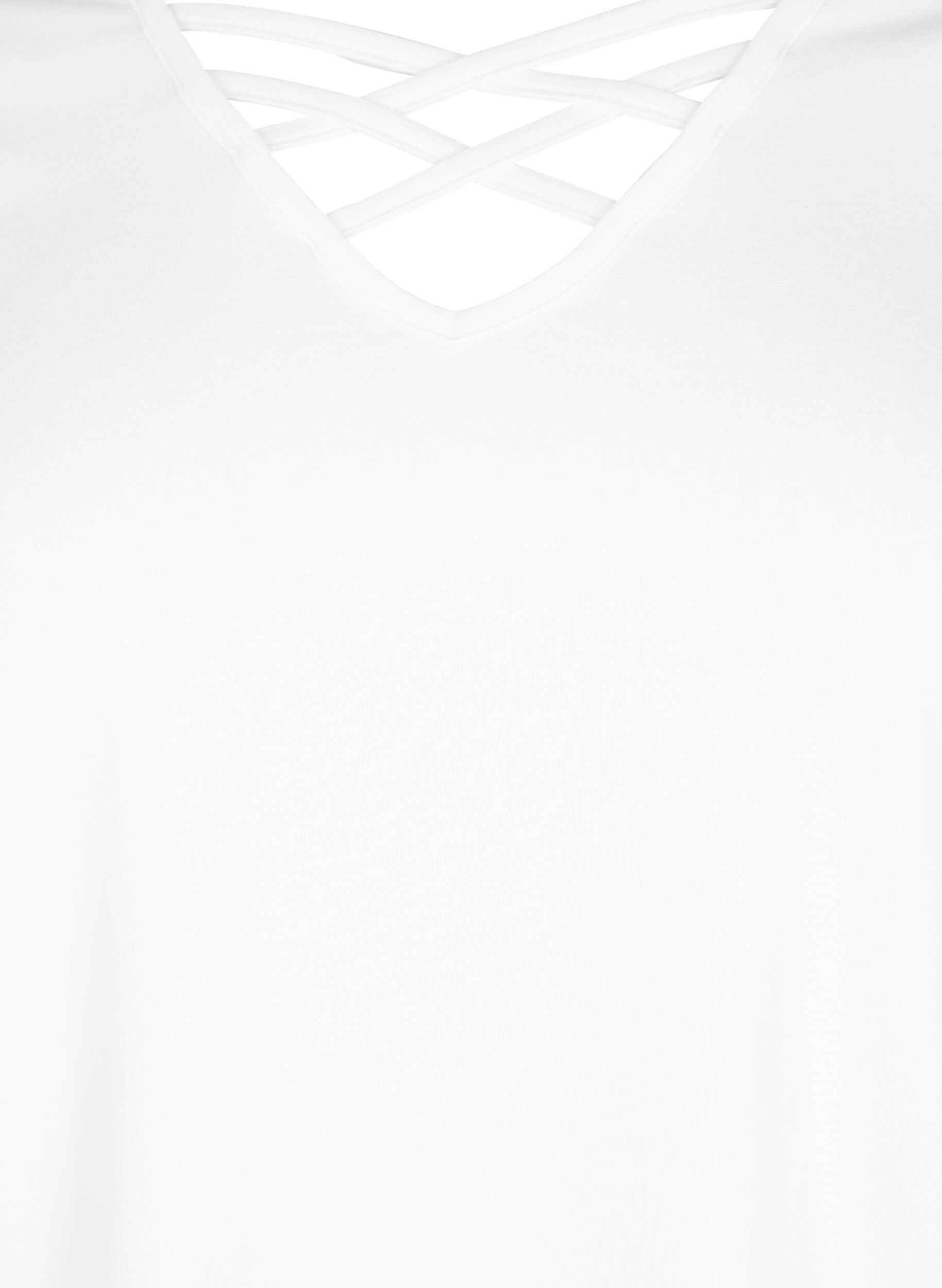 Zizzi V-ringad t-shirt med sn&ouml;r-detaljer, Warm Off-white, Packshot image number 2