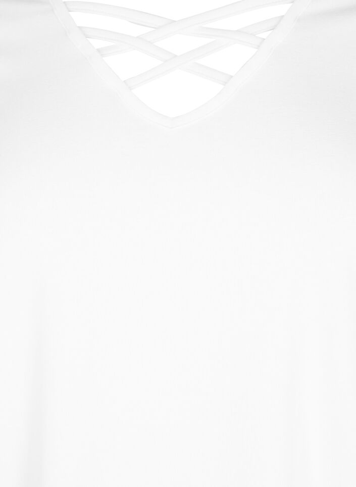 V-ringad t-shirt med snör-detaljer, Warm Off-white, Packshot image number 2