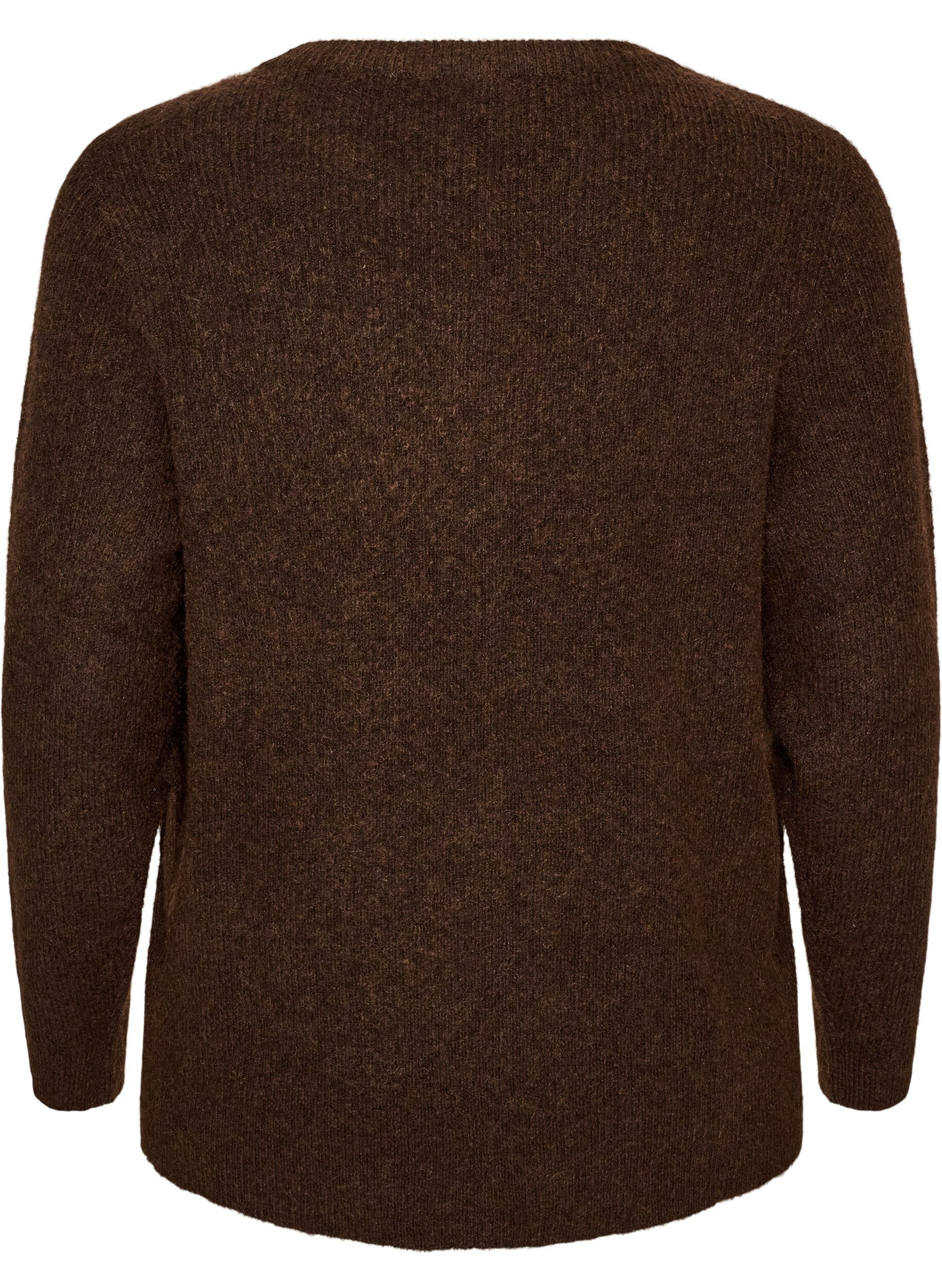 ZizziMelerad stickad blus med rund halsringning, Brun, Packshot image number 1