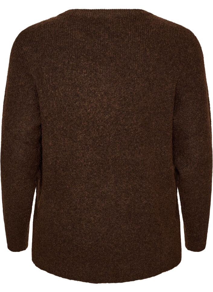 Melerad stickad blus med rund halsringning, Brun, Packshot image number 1
