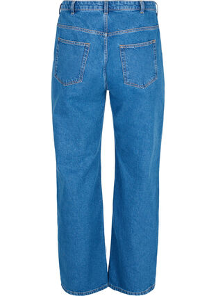 Raka jeans med hög midja, Blue denim, Packshot image number 1