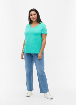 Enfärgad t-shirt i bomull, Aqua Green, Model image number 2