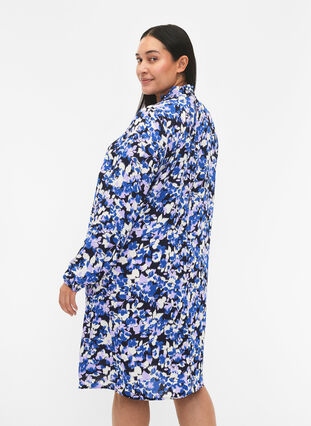 FLASH - Långärmad klänning med blommigt mönster, Blue Purple Flower, Model image number 1