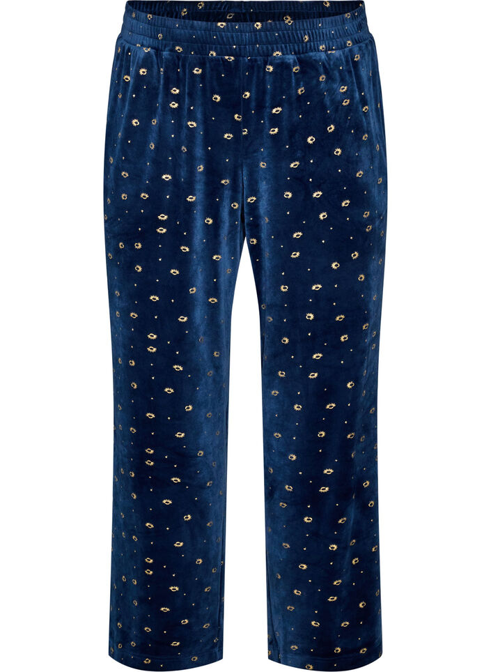 Pyjamasbyxor i velour med helt&auml;ckande m&ouml;nster, Bl&aring;, Packshot image number 0