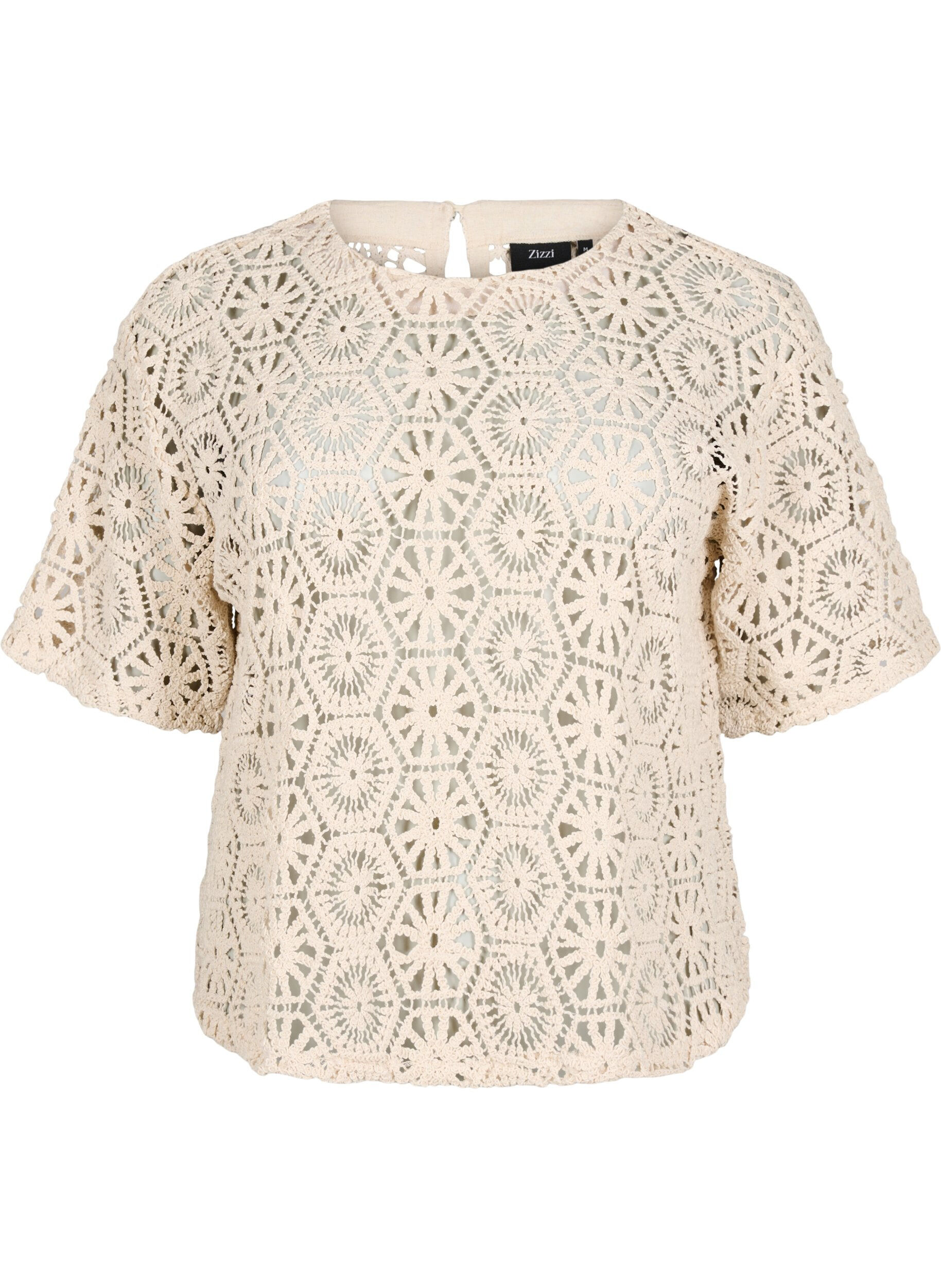 Zizzi Virkad blus med korta &auml;rmar, Beige, Packshot image number 0