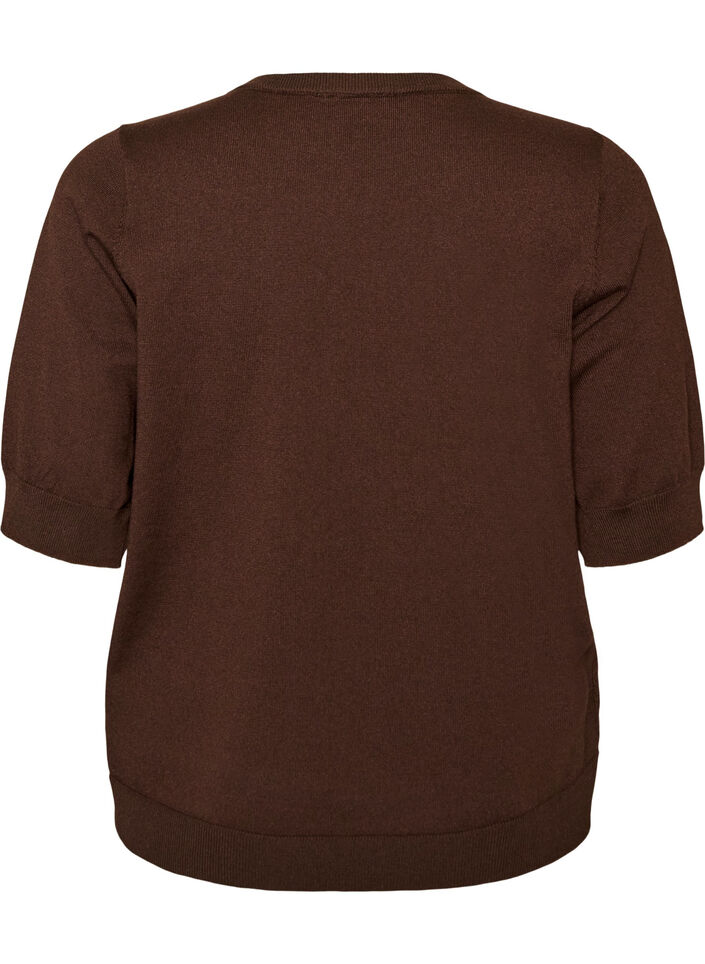Finstickad blus med korta &auml;rmar, Brun, Packshot image number 1