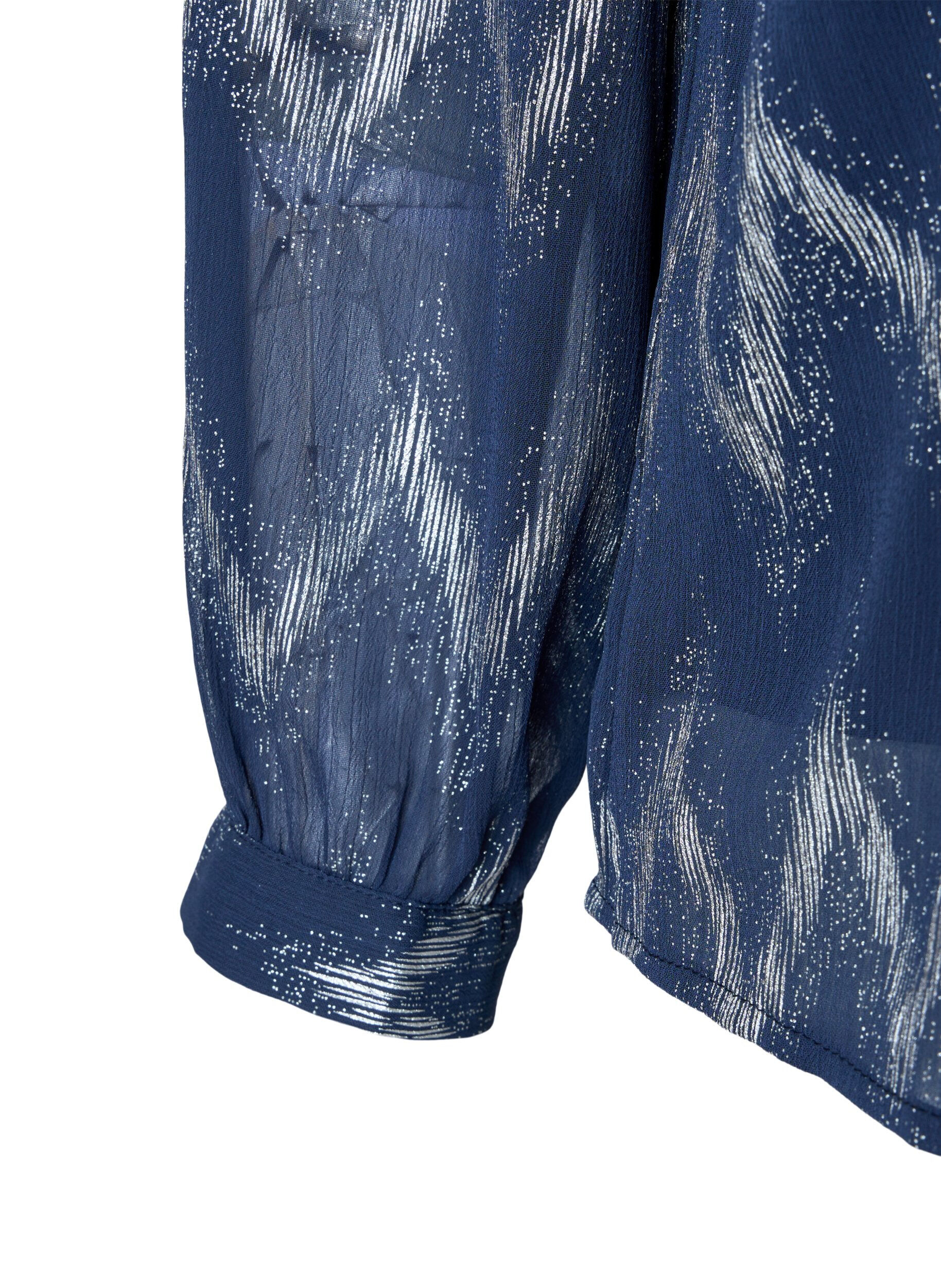 Zizzi Blus med tryck och v-ringning, Bl&aring;, Packshot image number 2