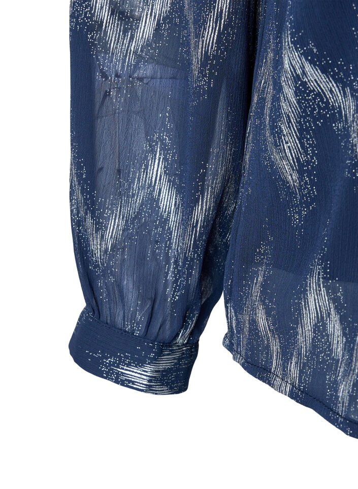 Blus med tryck och v-ringning, Bl&aring;, Packshot image number 2