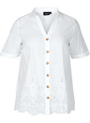 Kortärmad skjorta med broderi anglaise, Bright White, Packshot image number 0