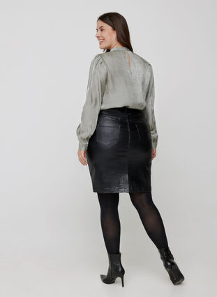 Skimrande åtsittande kjol med slits, Black w/glitter, Model image number 0