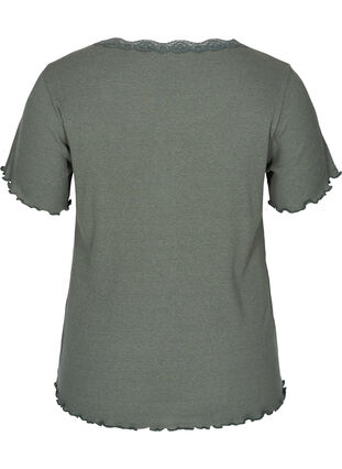 Ribbad t-shirt med spetskant, Balsam Green, Packshot image number 1