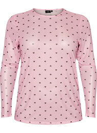 Blus i mesh med tryck, Rosa