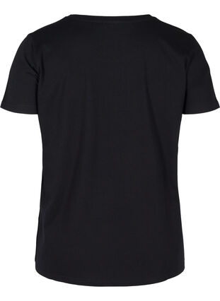 Kortärmad bomulls t-shirt med tryck, Black, Packshot image number 1