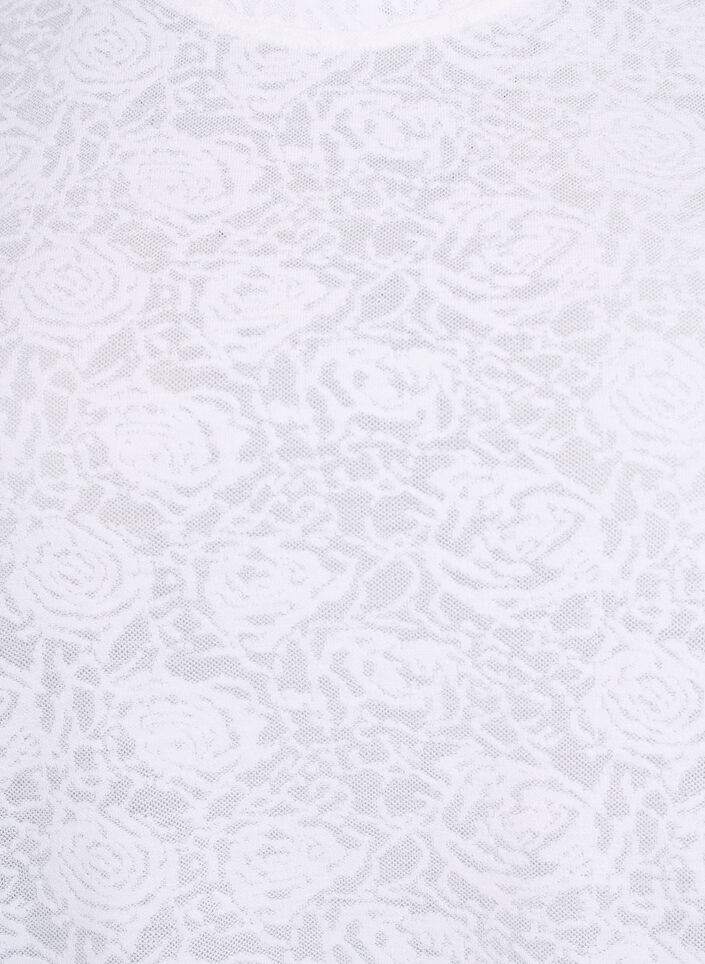 Kortärmad blus med rosmönstrad struktur, Vit, Packshot image number 2