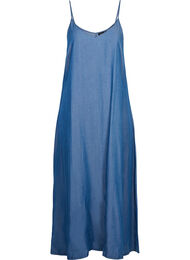 Lång denimklänning med tunna axelband, Dark blue denim