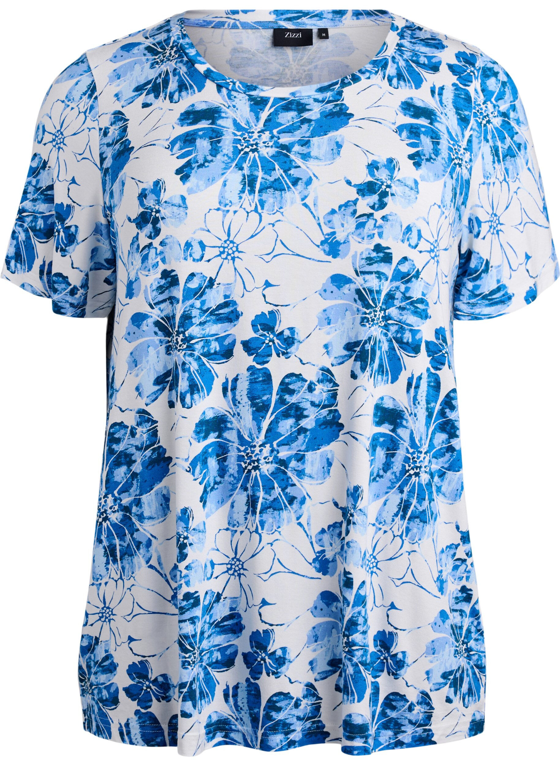 Zizzi T-shirt med blommigt tryck, Bl&aring;, Packshot image number 0