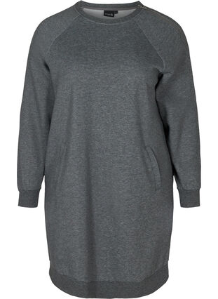 Melerad sweatklänning med fickor, Dark Grey Melange, Packshot image number 0