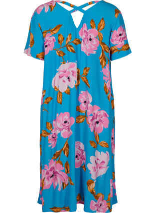 Midiklänning i viskos med blommigt mönster, Blue Pink Flower, Packshot image number 1