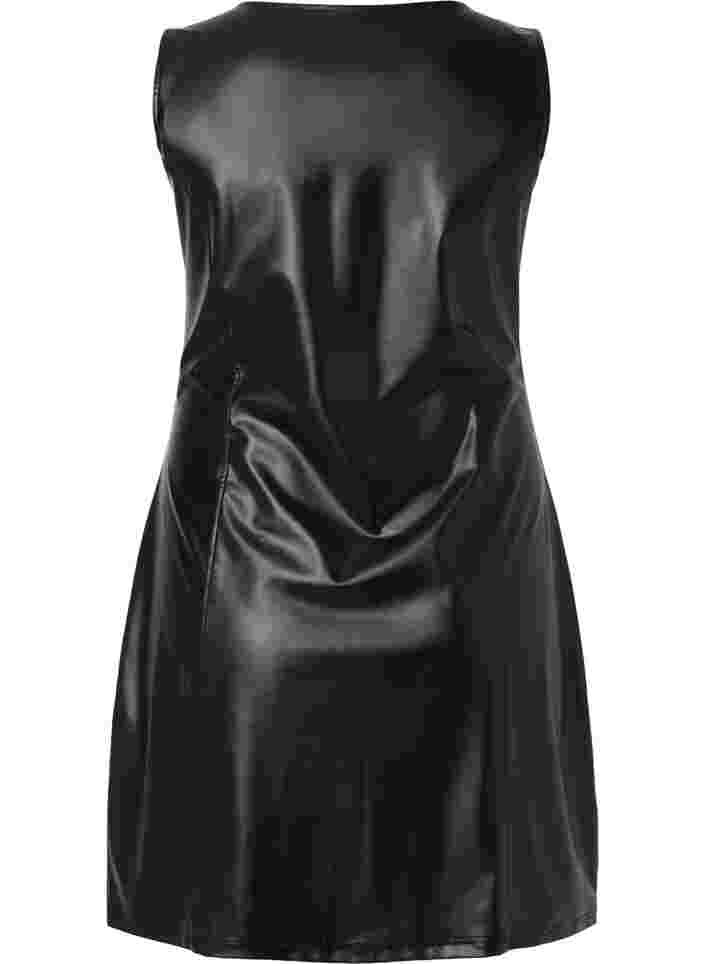 Klänning i läderimitation med dragkedja, Black, Packshot image number 1
