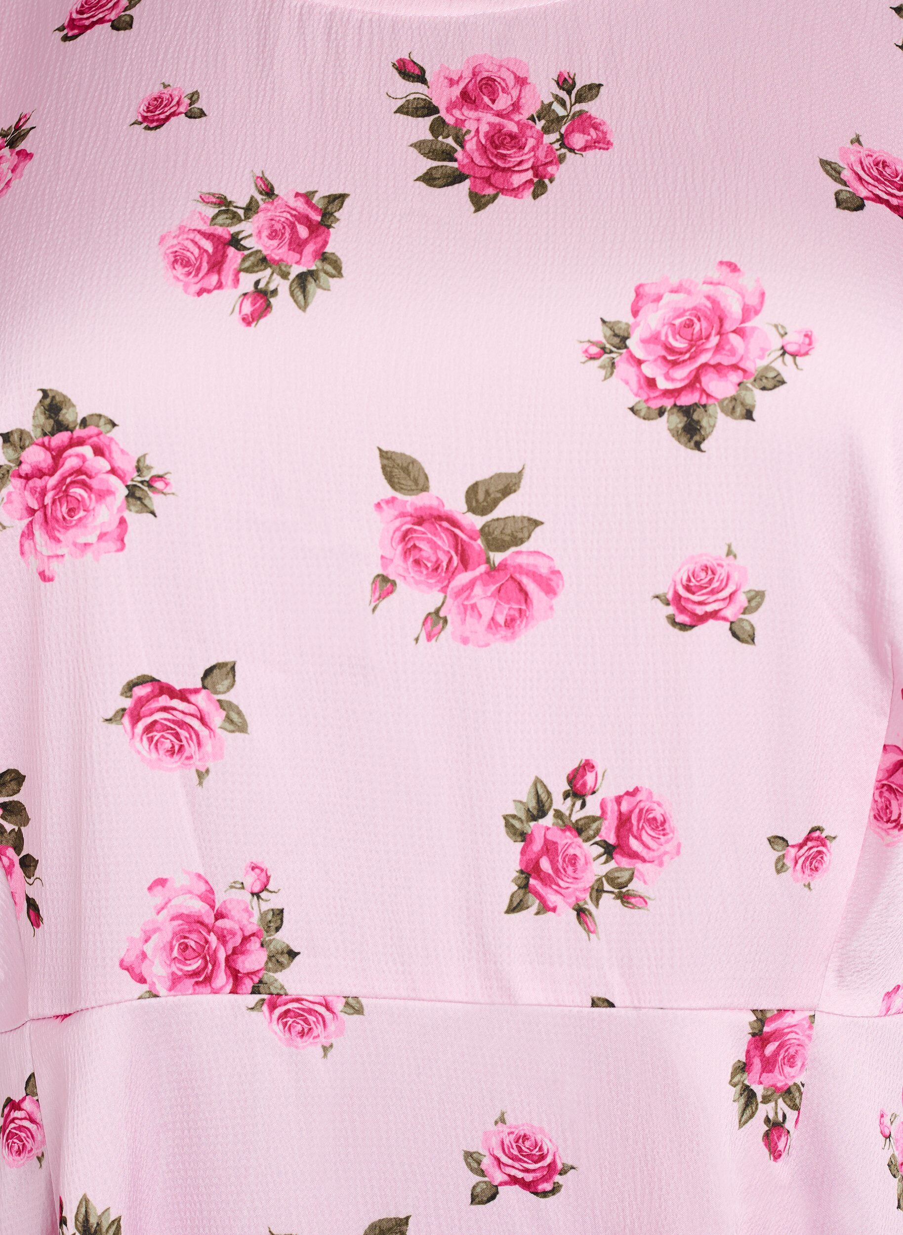 Zizzi Blommig midikl&auml;nning med puff&auml;rmar, Rosa, Packshot image number 2