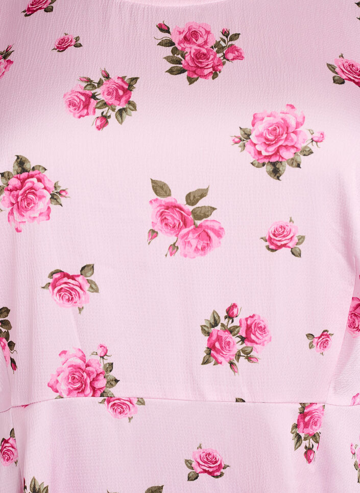 Blommig midikl&auml;nning med puff&auml;rmar, Rosa, Packshot image number 2