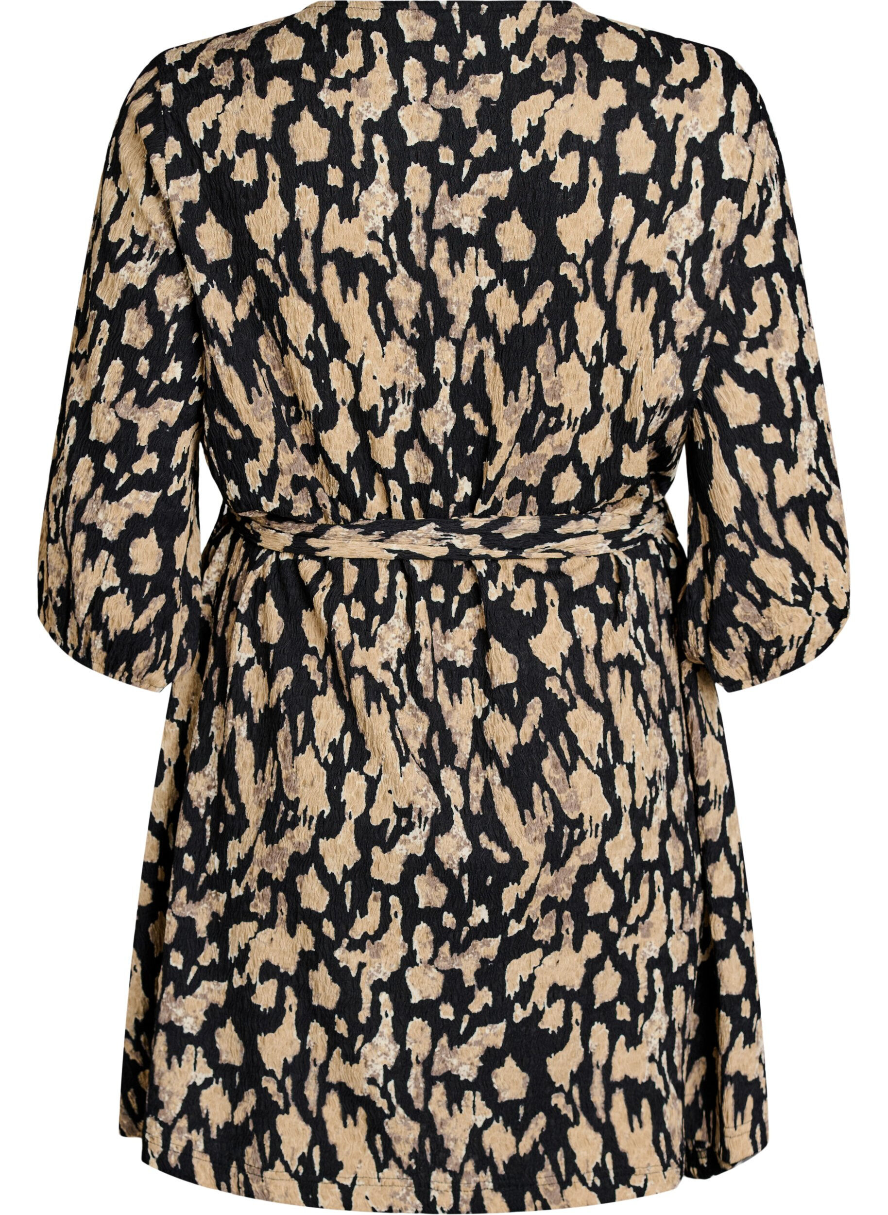 Zizzi Kort kl&auml;nning med 3/4-&auml;rmar och m&ouml;nster, Svart, Packshot image number 1