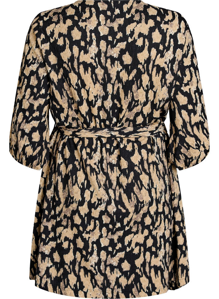 Kort kl&auml;nning med 3/4-&auml;rmar och m&ouml;nster, Svart, Packshot image number 1